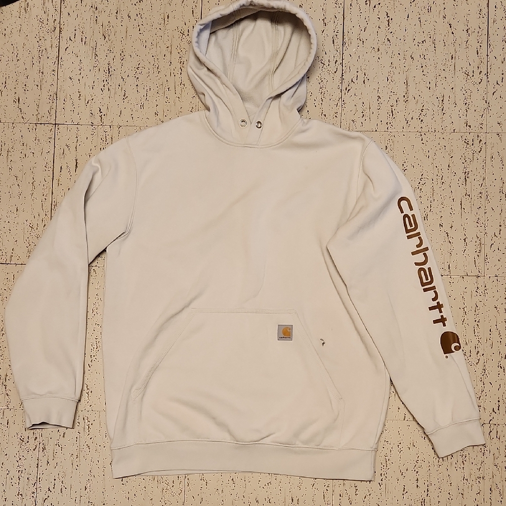Carhartt Cream Spellout Logo Loose Fit Pullover Hoodie Sweater